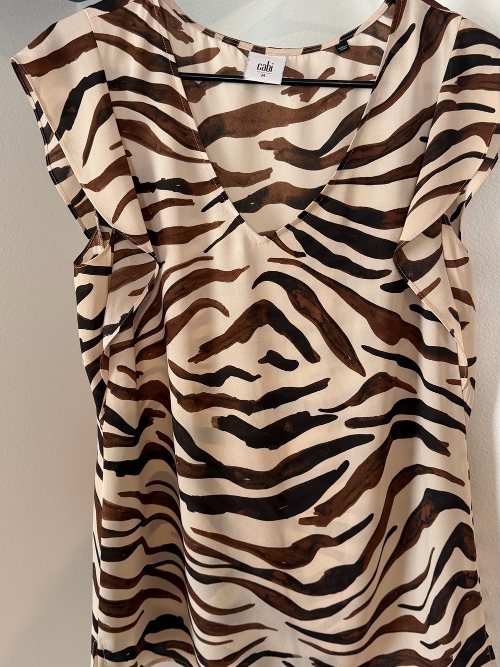 CAbi Brown and Cream Zebra-Stripe V-Neck Camisole